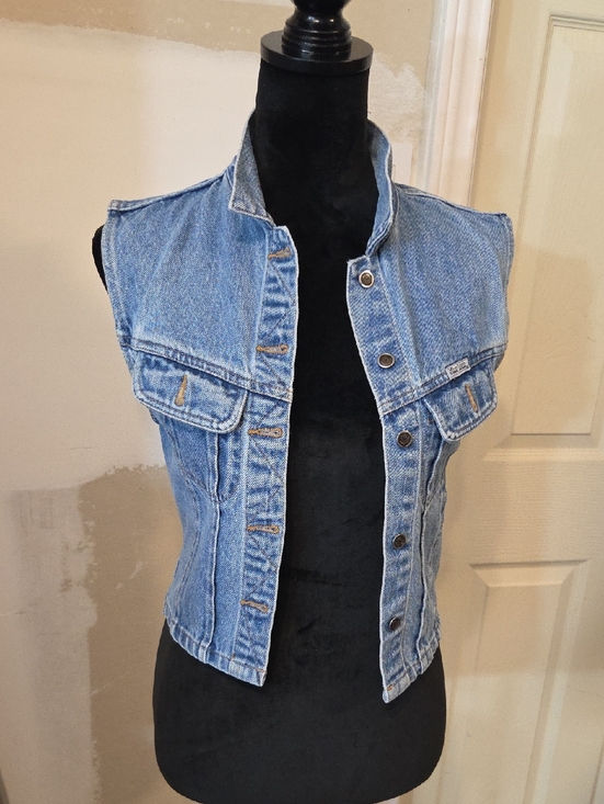 silver hawk Jackets & Blazers - SilverHawk Light Blue Denim Sleeveless Button-Up Vest Cottagecore Biker Layer
